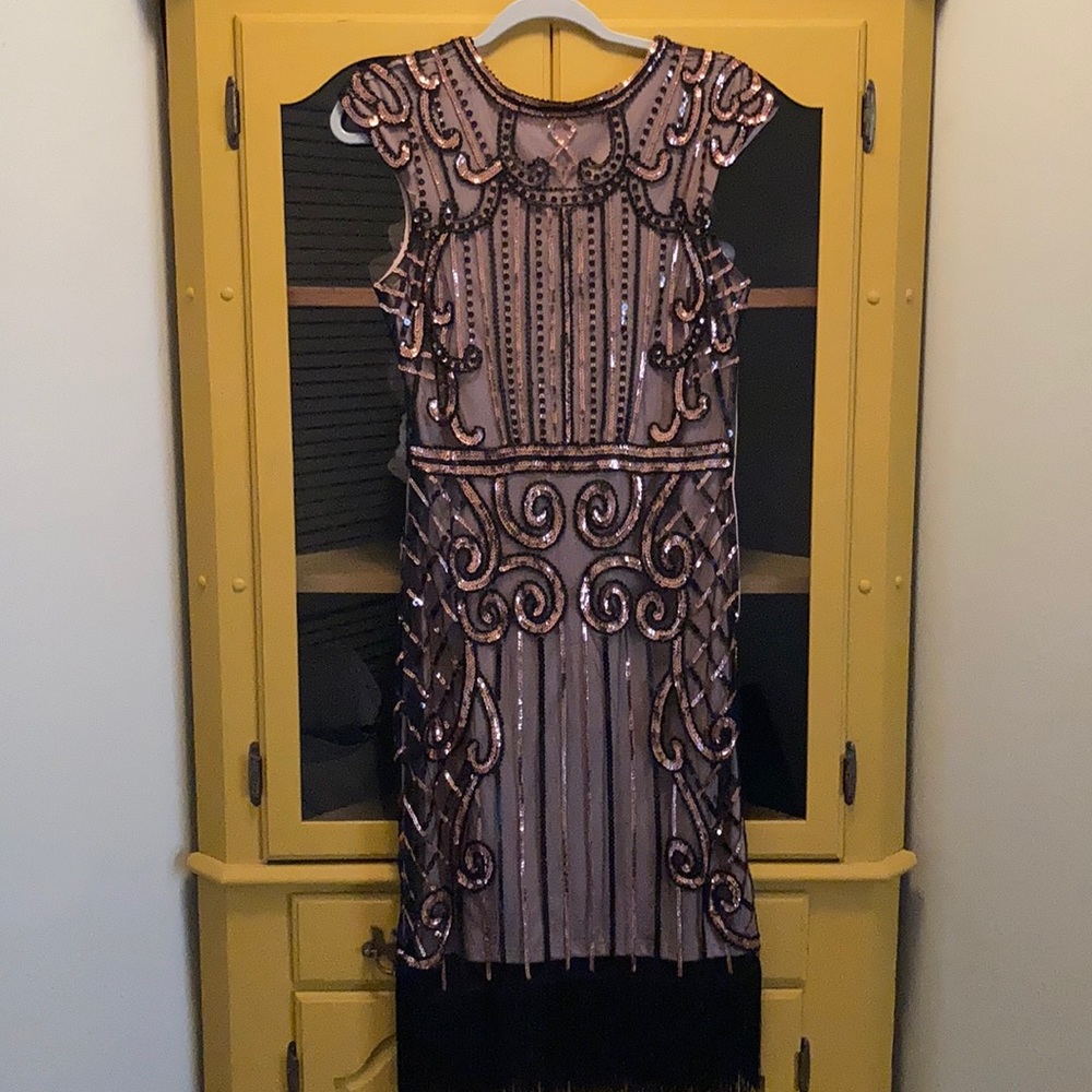Sequin Embellished Fringe Gatsby Flapper Dress - image 1